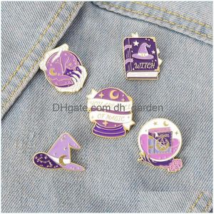 Pins Brooches Enamel Armed Lapel Brooch Pins Purple Witch Hat Wisdom Book Design Collar Pin Jewelry Bag Accessories Badge 1 Dhgarden Dhhfj