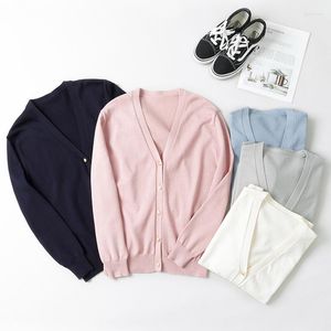 Kläderuppsättningar Autumn Winter 2022 Women Sweater Cardigan Solid Color Long Sleeve V-Neck Coat Japanese School Uniform