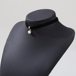 Choker Simple Vintage Short Velvet Pearl Pendant Necklace Black Ribbon Clavicle Chain For Grils Friendship Party Gift