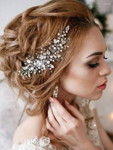Nakrycia głowy Trendy srebrny grzebień do włosów dla nowożeńców kryształowe perły cyrkonie opaski na głowę ozdoby panny młodej eleganckie akcesoria ślubne dla kobiet
