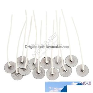 Świece 100pcs świece knoty 3 8 cm długości z zakładkami tworząc zapasy pretabrowane bawełniane rdzeń gotowy do użycia do upuszczania dostawy ogrodu dhxib