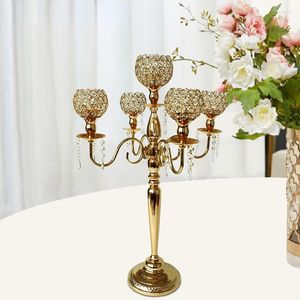 Party Decoration European Elegant Tall 5 Arms Wedding Gold Crystal Candelabra Birthday Anniversary Banquet Centerpiece Gift