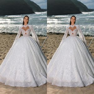 Haute Couture Princess Wedding Dress Sparkly Wraps L￥ng ￤rm Brudkulkl￤nningar PEELDS P￤rlor Anpassade kl￤der