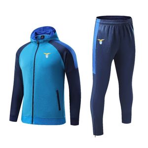 SS LAZIO MÄNS TRACKSUITS Utomhus Sport Varma träningskläder Fritid Sport Full dragkedja med Cap Long Sleeve Sports Suit