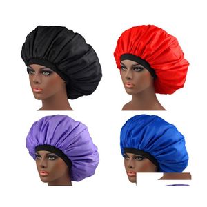 Beanie/Skull Caps Solid Color Extra Large Double Layer Night Hats Women Lady Satin Sleep Hair Care Bath Headwear Fashion Accessories DH5UR