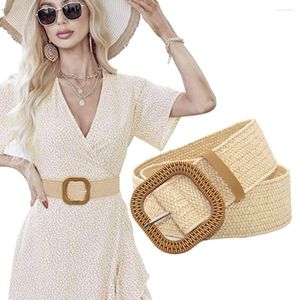 Belts Boho Braided Wide Belt Summer Woman Vintage Dress Jeans Decorative Versatile Resin Buckle Elastic Fake Grass