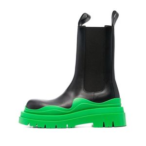 Botas de desenhista Chelsea Chunky Ankle Boot Luxo Contraste Sole Booties Preto Verde Couro Pneu Moda Mulheres Martin Sapatos Plataforma Sapatilhas