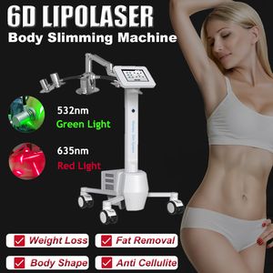 Neue 6D Laser Lipo Schlankheitsmaschine Gewichtsreduktion Fettverbrenner Cellulite-Entfernung 532 nm 635 nm Rot-Grün-Laserlicht Tragbare Schönheitsausrüstung Salon Heimgebrauch