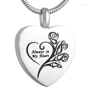 Pendant Necklaces IJD9122 Rose Flower&Always In My Heart Memorial Urn Jewelry Hold Pet Ashes Keepsake Cremation Necklace For Loved One