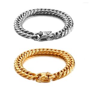 Länkarmband 13mmtrendy smycken silverfärg eller guldmetall rostfritt stål dubbel kubansk trottoarkedja drake claw clash män kvinnor armband