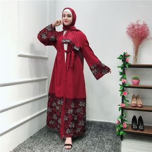 Ethnic Clothing Elegant Muslimah Embroidery Appliques Lace Abaya Turkish Full Length Jilbab Dubai Female Cardigan Islamic Dress Wq1334