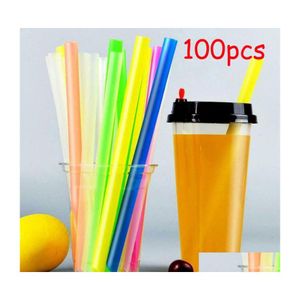 Drinking Straws Sts 100Pcs /Bag Clear Colorf Black Individually Wrapped Milk Tea Drinks For Pearl Bubble Holiday Jumbo Event Party D Dhqfv