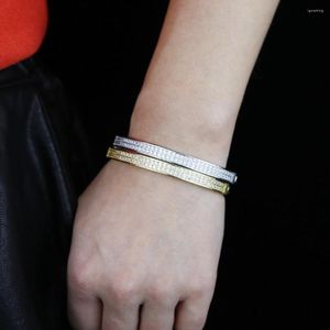 Bangle Delicate Women Wide Band Bracelets Bangles Shinny 5A Clear CZ Zircon Cuff Fashion Jewelry Chic Drop Ship