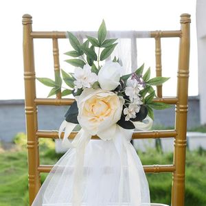 Dekoratif Çiçek Çiçek Sandalyesi Düğün Dekorasyon Kapağı Gül Açık Krem Pograpografi İnsan Yapımı Emülasyon Yapay Gül Süslemesi