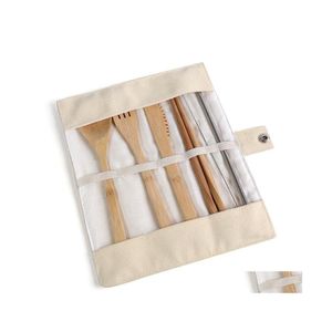 Set di stoviglie strumenti di cottura cucina utensile set di legno cucchiaino da cucchiaino forchetta per le posate per catering con sacca di stoffa WQ206 Dropse Otqph
