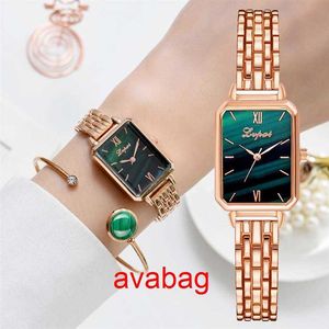 Avanadores de pulso LVPAI Brand Watch for Women Luxury Square Ladies Wrist Watch Bracelet Set Green Dial Green Gold Chain Rel￳gio feminino Relloj Mujer2283