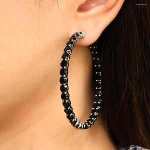 Hoopörhängen 60mm Big Hoop-Earrings Gold Plated Black Rhinestone Zirconia Charm Punk Earring for Women Gift