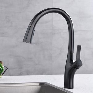 K￶kskranar Sink Chrome/Black Dra Out Tap En h￥lhandtag Swivel 360 grader och kallt vattenblandare