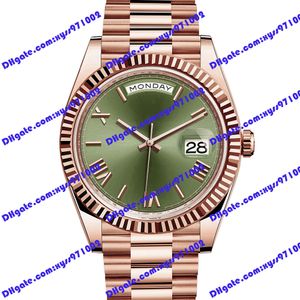 Högkvalitetsherrklocka 2813 Automatisk mekanisk klocka 228235 40mml Olive Green Dial Luxury Rome Rose Gold Wristwatch Weekly Display 228238 Sapphire Glass Watches