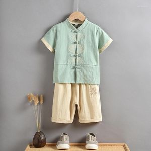 Ethnic Clothing Chinese Traditional For Boys Confucius Hanfu Embroidery Year Outfit Short Sleeve Summer Children Tang Suit