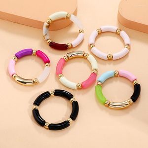 Bangle 2022 Plastic Curved Tube Beaded Bracelet Wristband For Women Contrast Color Acrylic Cuff & Bangles Jewelry MT-01