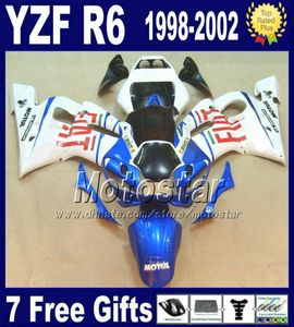 ABS full fairing kit for YAMAHA YZF600 YZF R6 1998 1999 2000 2001 2002 YZFR6 9802 white blue black motorcycle fairings VB124051834