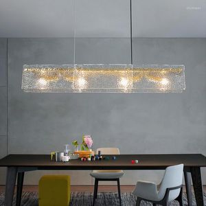 Lampadari FKL Nordic Golden Glass Long Dining Lampadario Creativo Water Ripple Table Bar Light Luxury LED