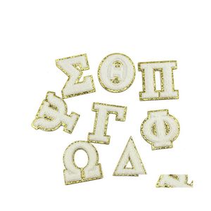 Sewing Notions Tools Self Adhesive Chenillees Greek Letter Embroidered White Repair Applique Sticker For Clothing Shoes Backpack D Dhxej
