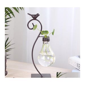 Vase Glass Glass Planter BB Vase Hydroponics with Holder for Desk Home Decoration Modern Creative Bird Plant Terrarium Stand Drop Delivery Otlus