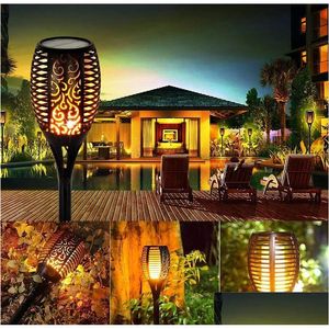 Banner Stelle filanti Coriandoli Fiamma Lampada Led Luci solari Outdoor Ip65 Impermeabile Luce da giardino Fiamme tremolanti Torce Lampade Per C Dh3Ug