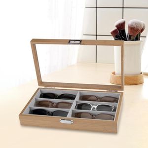 Schmuckbeutel 6 Slots Sonnenbrille Display Aufbewahrungsbox Holz Home Gadget Brillenetui Halter Schublade Sammlung Vitrine für Frauen Männer