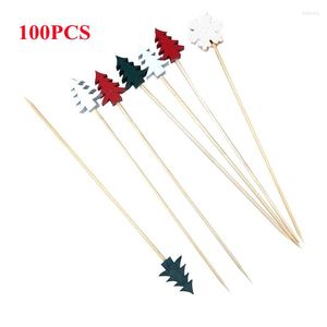 Party Decoration 100st Christmas Fruit Picks Cocktail Toothpicks Dessert Buffet Sallad Fork Cake Muffin Vegetable Sticks Decor Suplies