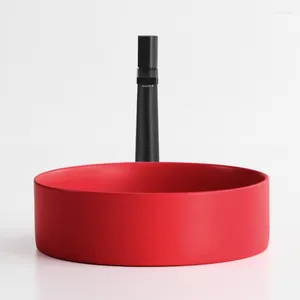 Badtillbehör Set Nordic Red and Black Hand Washing Table Basin Small Size Ceramic Wash -basin Single Balcony Round