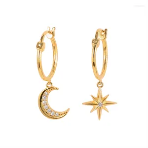 Brincos de argolas Auxidando Wholesale S925 Silver Pendientes Zircon Star Moon Piercing Joyero For Woman Jewelry Boucle Oreille