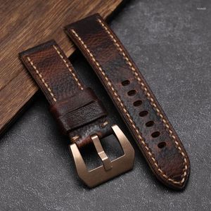 Watch Bands Brown-Red First Layer Leather Men's Strap CUSN8レトロバックル20 22 24 26mm PAM111COPPERに適しています