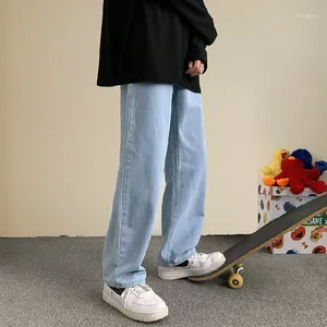 Mäns jeans i Autumn Streetwear Baggy Men Korean Fashion Loose Straight Wide Leg Pants Mane Brand Clothing Black Blue Blue