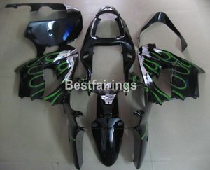 7 gåvor mässa kit för kawasaki ninja zx9r 2000 2001 Green Flames Black Motorcycle Fairings Set ZX9R 00 01 PJ242187101