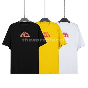Modemärke lyxiga herrar t shirt design brev tryck rund hals kort ärm sommar lös t-shirt topp svart vit gul