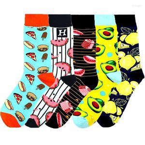 Men's Socks 2022 Autumn Winter Men Funny Fruit Sea Food Pattern Happy Avocado Lemon Pizza Harajuku Calcetines214n