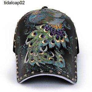 Baseball cap fashion personality illustration peacock cap children's printing fashion rivet outdoor sunshade hat