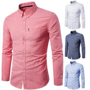 Koszulki męskie Solid kolorowy Koszulka Długie rękawie Mężczyzn Slim Fit Button Pocket Work Top Down Kołnierz Business Men's Clothing