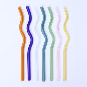 8x200mm Återanvändbar Eco Borosilicate Glass Dricksstrån Hög temperatur Motstånd Klar färgad Böjd Rakmjölk Cocktail Straw FY5320