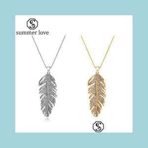 Pendant Necklaces Handmade Austria Crystal Love Wings Pendants Link Chain Necklace Earring For Women Fashion Feather Leaf Shining Va Dh4Le