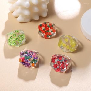 Wedding Rings Korea Fashion Transparent Fruit Resin Summer Geometries Colorful Jewelry Anillos Gift Friends Finger Joint Aesthetic