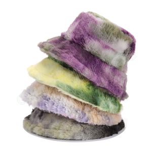 Jesienna zima faux wełna wiadra kobiet mody tęczowy gradient trawek pluszowy ciepły panama rybakowy czapka