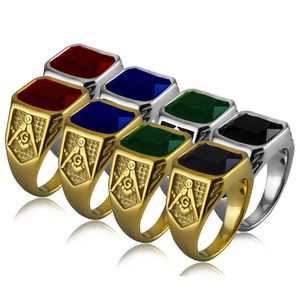 Stainless steel ring freemaoson masonic free mason emblems Masonic symbol religious Punk sapphire ruby man's jewelry