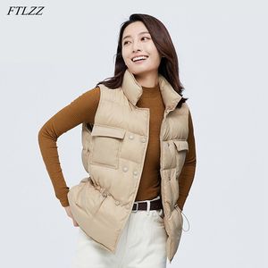 Women's Down Parkas Ftlzz Winter Ultra Light Feather Vest Kortjacka Kvinnor Vindtät Slim Coat Lightweight Warm Waistcoat justerbar WAI