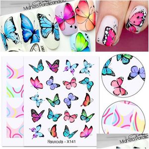 Stickers Decals Nail Butterfly Transfer Charms Spring Summer Water Sticker For Nails Sliders Flower Leaf Image Tattoo Decal Decora Dhf4B