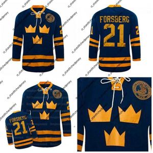 Хоккейная майка #21 Peter Forsberg Jersey Team ШВЕЦИЯ Хоккейная майка с вышивкой 100% сшитая синяя на заказ Ваше имя Номер