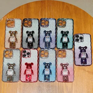Роскошные 3 -й медведь -держатель Candy Phone Case для iPhone 14 Pro Max 13 12 11 XR XS X 8 7 Plus Paper Bliter Glitter Shinny Sparkly Sparkle Plating Soft Tpu Comper